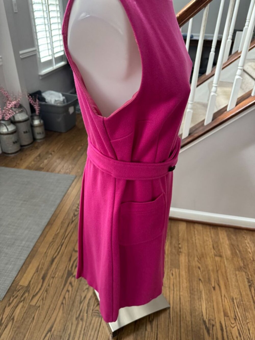 RED R.E.D. Valentino Pink Wool Pleated Button Belt Detail Mini Dress Size 44 - Picture 6 of 6